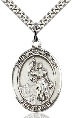 Sterling Silver St. Joan of Arc Oval Patron Medal Pendant Necklace by Bliss