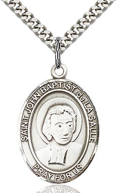 Sterling Silver St. John Baptist de la Salle Patron Oval Medal Pendant Necklace by Bliss