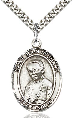 Sterling Silver St. John Neumann Oval Medal Pendant Necklace by Bliss