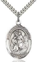 Sterling Silver St. John the Baptist Patron Oval Medal Pendant Necklace by Bliss