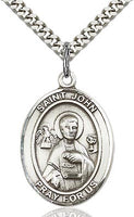 Sterling Silver St. John the Apostle Patron Oval Medal Pendant Necklace by Bliss