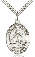 Sterling Silver St. John Vianney Patron Oval Medal Pendant Necklace by Bliss