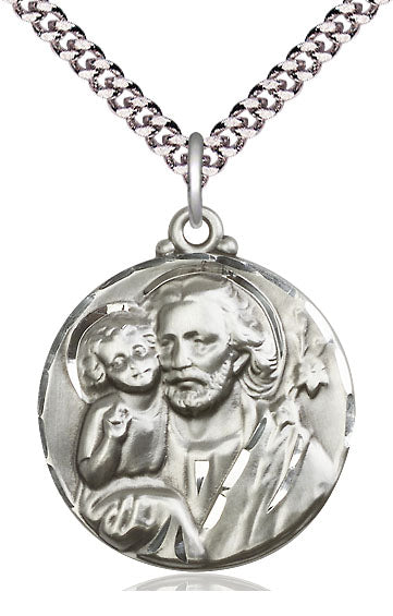 Sterling Silver St. Joseph Round Patron Saint Medal Male Necklace by Bliss