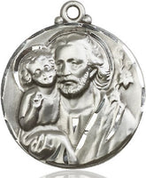 Sterling Silver St. Joseph Round Patron Saint Medal Male Necklace by Bliss