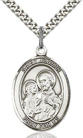 Sterling Silver St. Joseph Patron Oval Medal Pendant Necklace by Bliss