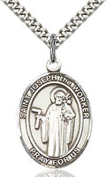 Sterling Silver St. Joseph The Worker Patron Oval Medal Pendant Necklace by Bliss