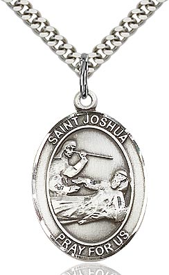 Sterling Silver St. Joshua Patron Oval Medal Pendant Necklace by Bliss