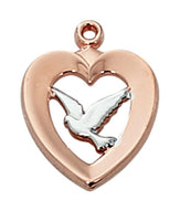 Rose Gold on Sterling Silver Heart & Holy Spirit Dove Pendant on 18" Chain by McVan MADE IN USA!