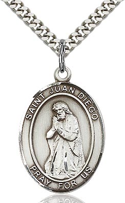 Sterling Silver St. Juan Diego Oval Medal Pendant Necklace by Bliss