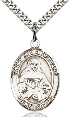 Sterling Silver St. Julia Billiart Oval Patron Medal Pendant Necklace by Bliss