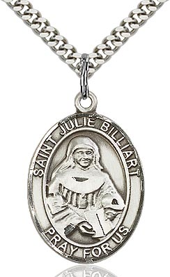 Sterling Silver St. Julie Billiart Oval Patron Medal Pendant Necklace by Bliss