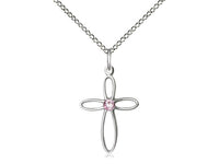 Birthstone Sterling Silver Loop Cross Pendant Necklace By Bliss June 1707SS-STN6-18SS