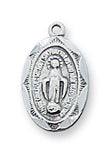 Sterling Silver Miniature Miraculous Medal on 16" Rhodium Chain Pendant Necklace