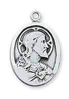 Sterling Silver Sacred Heart Scapular Oval Medal on 20" Chain  Pendant Necklace