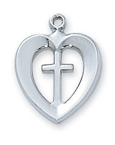 Sterling Silver Heart & Cross Pendant on 18" Chain Necklace by McVan L419