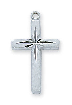 Sterling Silver Engraved Cross on 18" Rhodium Chain by McVan L7060