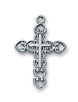 Sterling Silver Double Cross on 16" Rhodium Chain Pendant Necklace