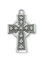 Sterling Silver Celtic Cross on 18" Rhodium Chain Pendant Necklace