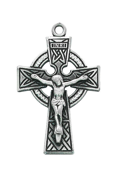 Sterling Silver Celtic Crucifix on 24" Rhodium Chain Pendant Necklace