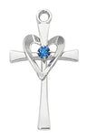 Sterling Silver Cross with Blue Stone on 18" Rhodium Chain Pendant Necklace