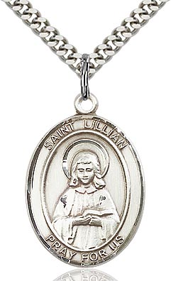 Sterling Silver St. Lillian Patron Oval Medal Pendant Necklace by Bliss