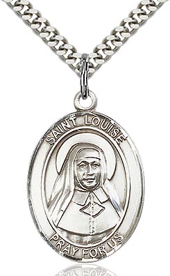 Sterling Silver St. Louise de Marillac Oval Patron Medal Pendandt Necklace by Bliss