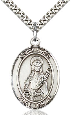 Sterling Silver St. Lucia of Syracuse Oval Patron Medal Pendandt Necklace by Bliss