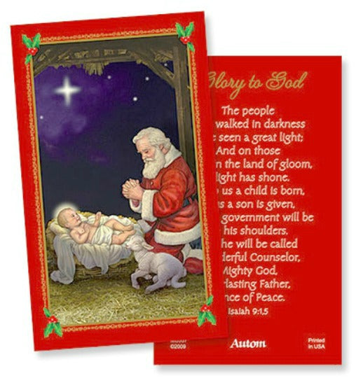 Baby Jesus & Kneeling Santa Prayer Card Pack of 25 Put in Christmas Cards!