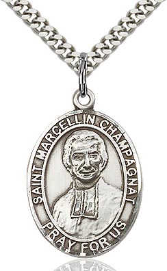 Sterling Silver St. Marcellin Champagnat Oval Medal Pendant Necklace by Bliss