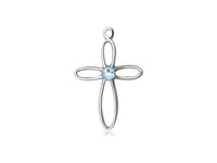 Birthstone Sterling Silver Loop Cross Pendant Necklace By Bliss March 1707SS-STN3-18SS