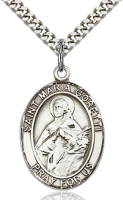 Sterling Silver St. Maria Goretti Oval Patron Medal Pendant Necklace by Bliss