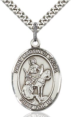 Sterling Silver St. Martin of Tours Oval Medal Pendant Necklace by Bliss