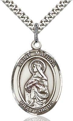 Sterling Silver St. Matilda Oval Patron Medal Pendant Necklace by Bliss