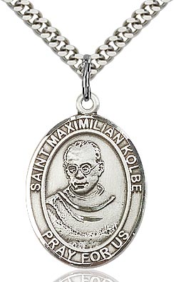 Sterling Silver St. Maximilian Kolbe Oval Medal Pendant Necklace by Bliss