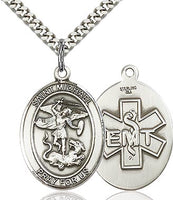 Sterling Silver St. Michael the Archangel EMT Symbol Oval Medal Pendant Necklace by Bliss