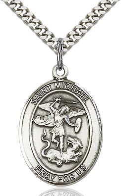Sterling Silver St. Michael the Archangel Oval Medal Pendant Necklace by Bliss