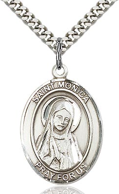 Sterling Silver St. Monica Oval Patron Medal Pendant Necklace by Bliss