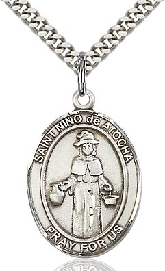 Sterling Silver Nino de Atocha Oval Medal Pendant Necklace by Bliss