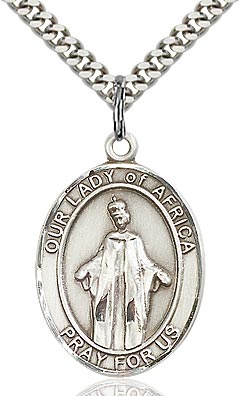 Sterling Silver Our Lady of Africa Oval Patron Medal Pendant Necklace by Bliss