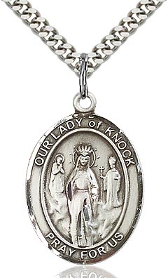 Sterling Silver Our Lady of Knock Oval Patron Medal Pendant Necklace by Bliss