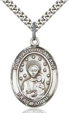Sterling Silver Our Lady of La Vang Oval Patron Medal Pendant Necklace by Bliss