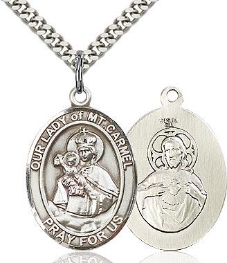 Sterling Silver Our Lady of Mount Carmel Oval Patron Medal Pendant Necklace by Bliss