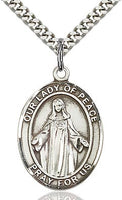 Sterling Silver Our Lady of Peace Oval Patron Medal Pendant Necklace by Bliss