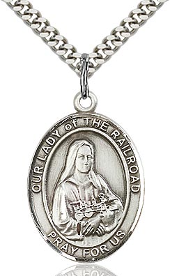 Sterling Silver Our Lady of the Railroad Oval Patron Medal Pendant Necklace by Bliss
