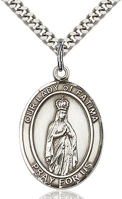Sterling Silver Our Lady of Fatima Oval Patron Medal Pendant Necklace by Bliss