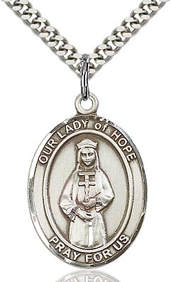 Sterling Silver Our Lady of Hope Oval Patron Medal Pendant Necklace by Bliss