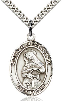 Sterling Silver Our Lady of Providence Oval Patron Medal Pendant Necklace by Bliss