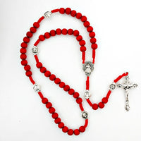 Red Wooden Cord Divine Mercy Rosary Boxed   MADE IN ITALY!
