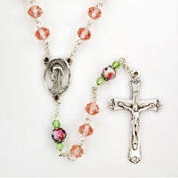 Suncut Flower Pink crystal Rosary with Madonna Centerpiece -  Boxed