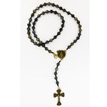 6MM Black River Rock Rosary with Clasp by McVan P394C